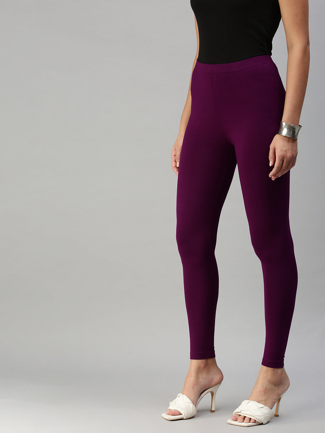 De Moza Women's Ankle Length Leggings Solid Viscose Dark Purple - De Moza