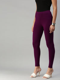 De Moza Women's Ankle Length Leggings Solid Viscose Dark Purple - De Moza