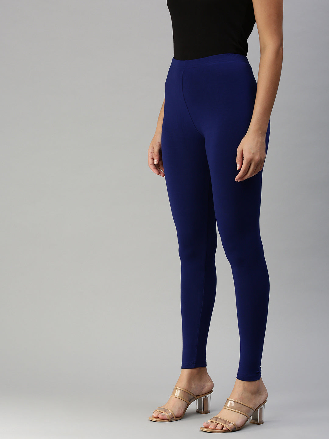 De Moza Women's Ankle Length Leggings Solid Viscose Navy Blue - De Moza