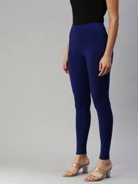 De Moza Women's Ankle Length Leggings Solid Viscose Navy Blue - De Moza