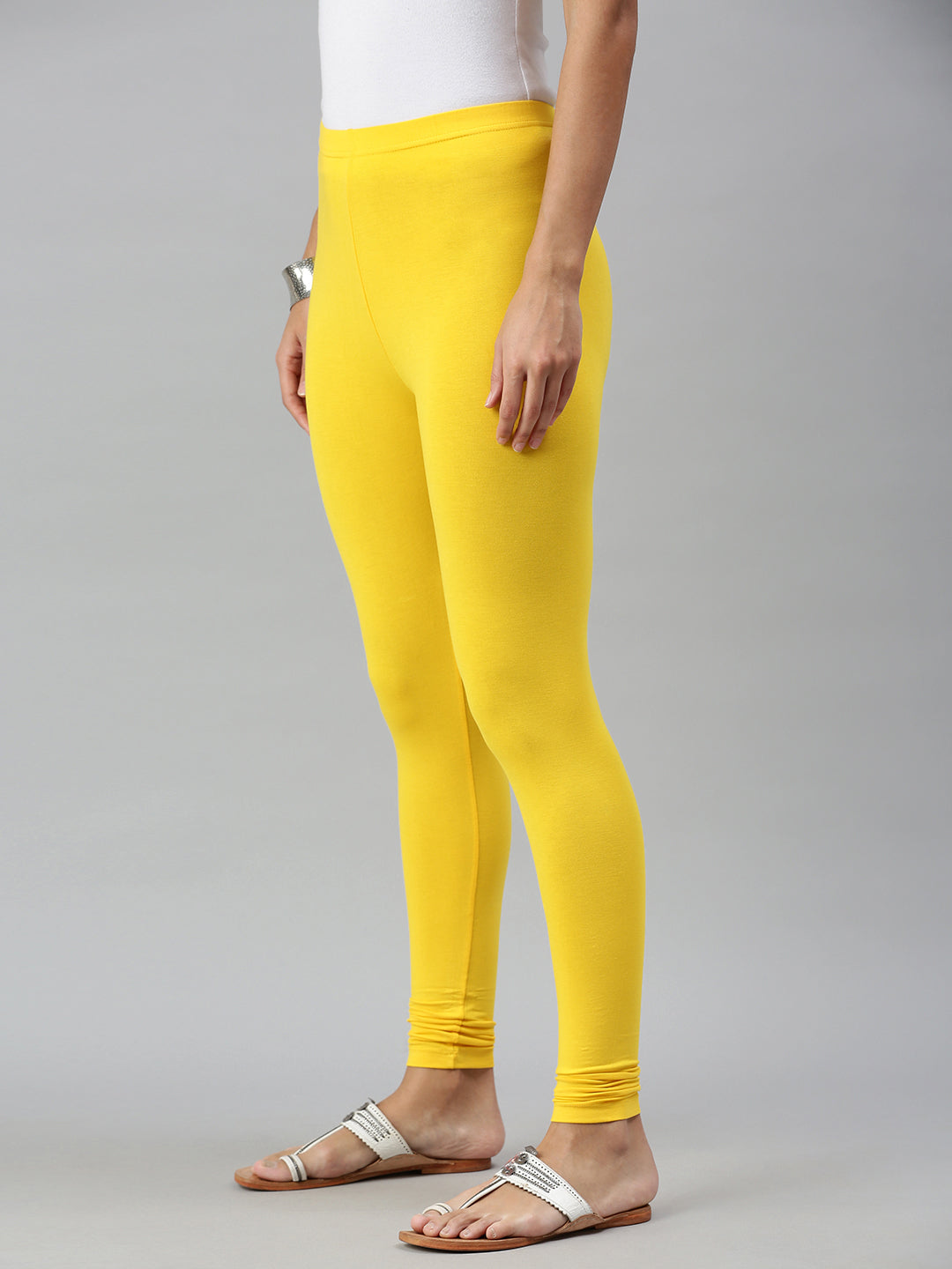De Moza Ladies Ankle Length Leggings Solid Viscose Golden Yellow - De Moza