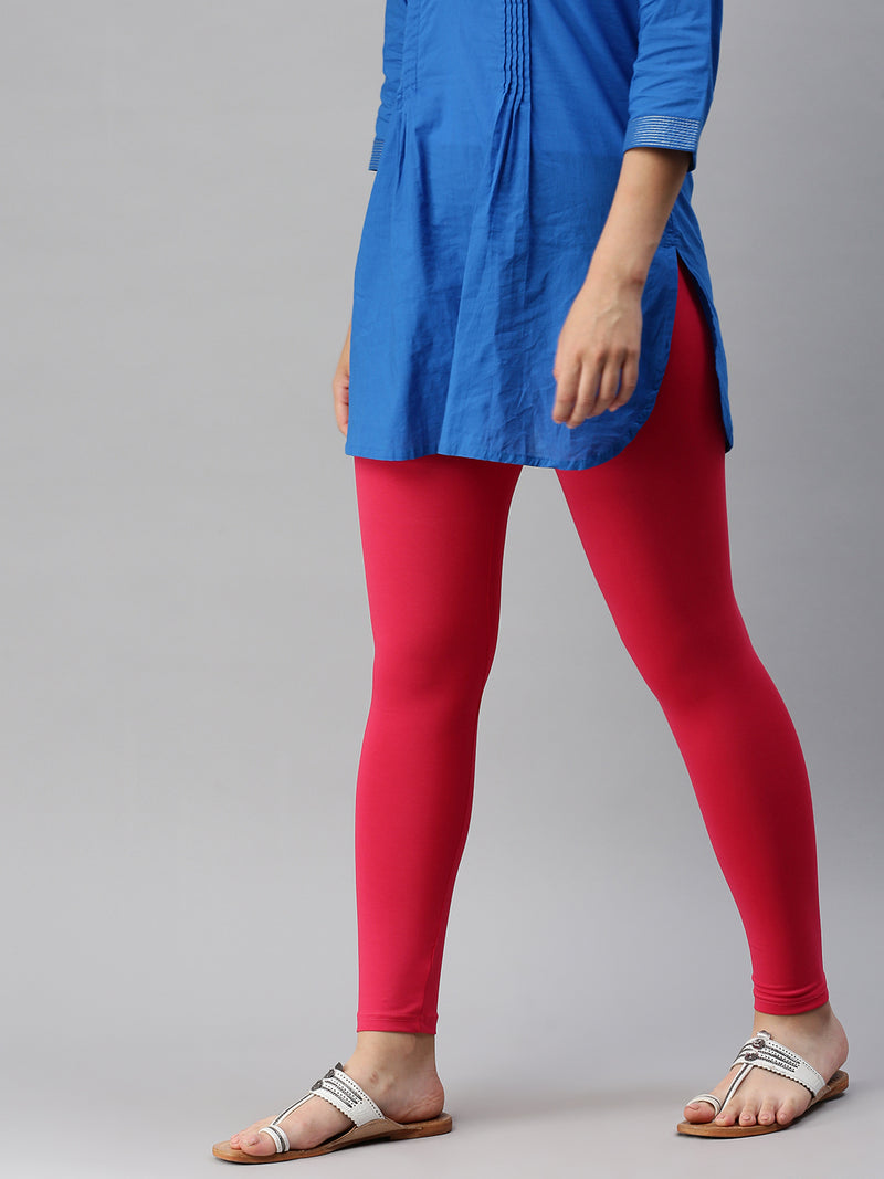 De Moza Ladies Leggings Ankle Length Solid Cotton Dark Coral