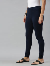 De Moza Ladies Churidar Leggings Solid Cotton Dark Navy Blue - De Moza