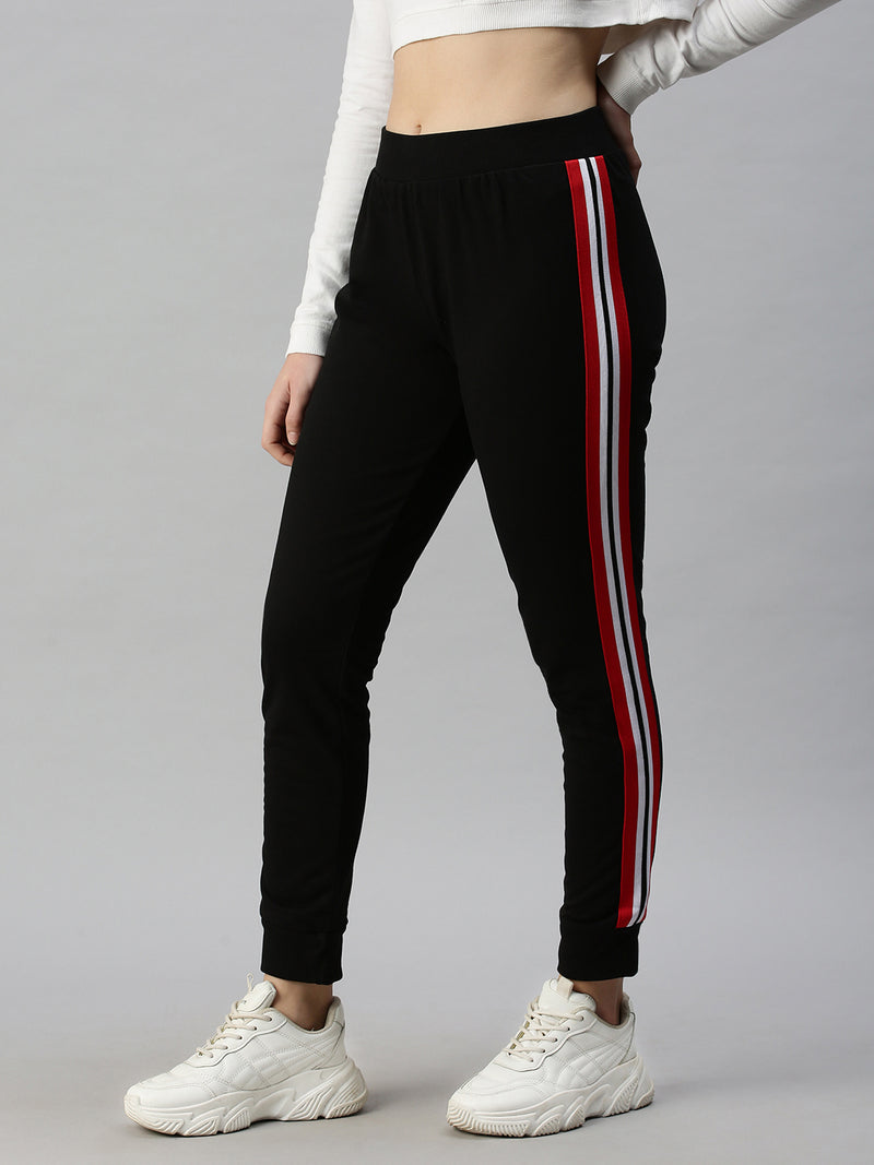 Women's Black Joggers With Stripe Rib Cuffs Co-ord Sets, 42% OFF
