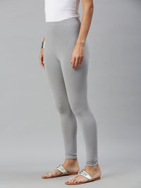 De Moza Ladies Ankle Length Leggings Solid Viscose Light Grey - De Moza