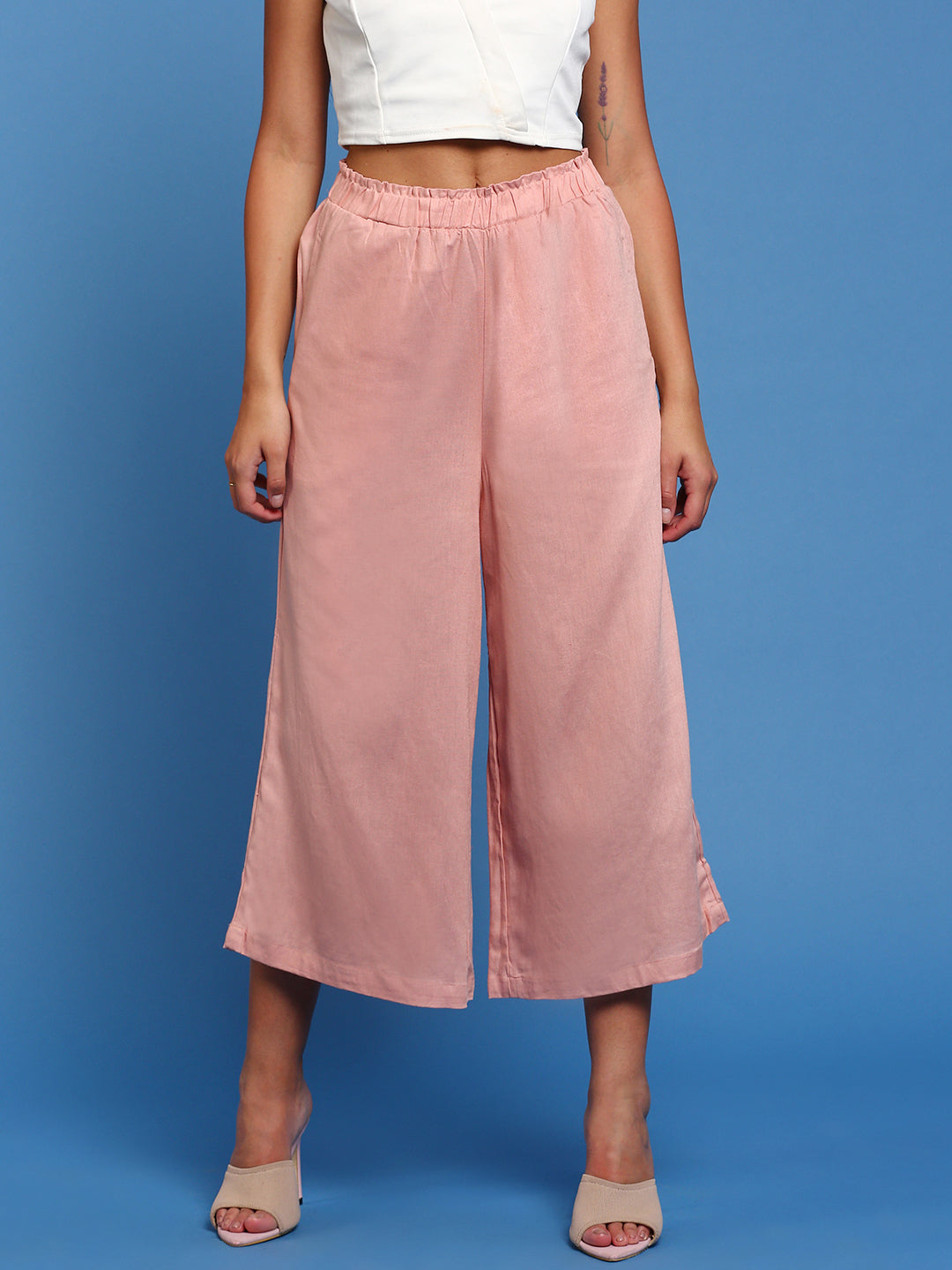 De Moza Womens Crop Palazzo Dusty Pink