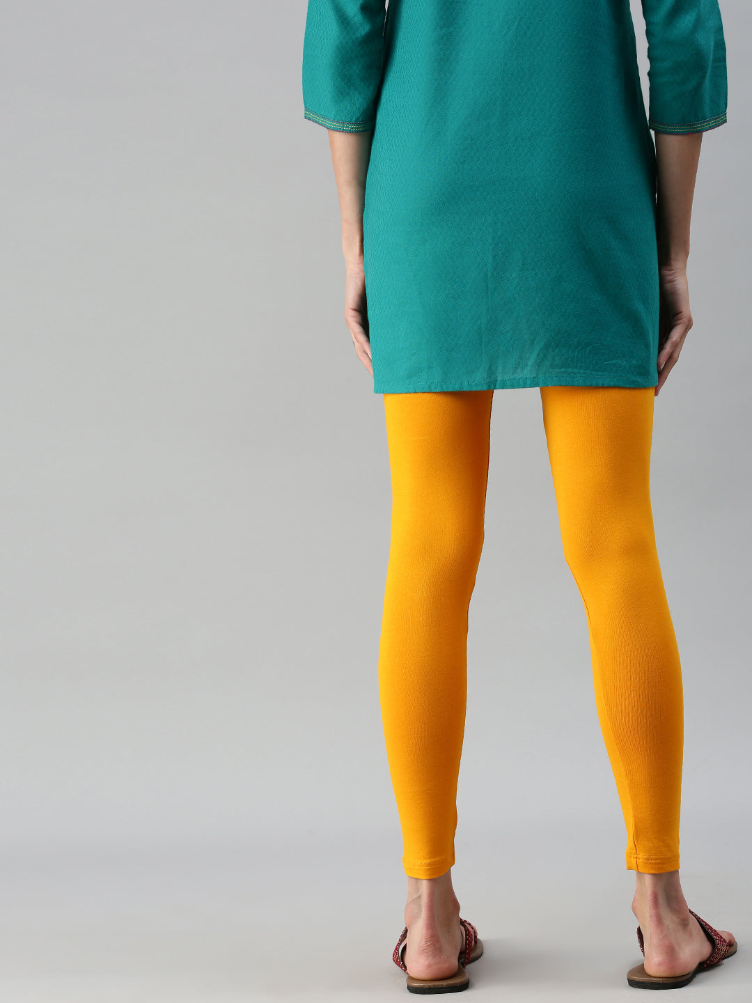 De Moza Ladies Ankle Length Leggings Solid Viscose Dark Yellow - De Moza