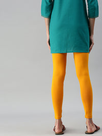 De Moza Ladies Ankle Length Leggings Solid Viscose Dark Yellow - De Moza