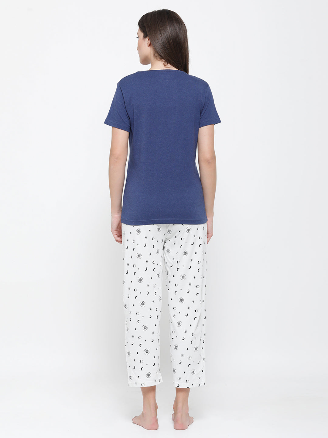 De Moza Ladies Printed Pyjama Blue Melange