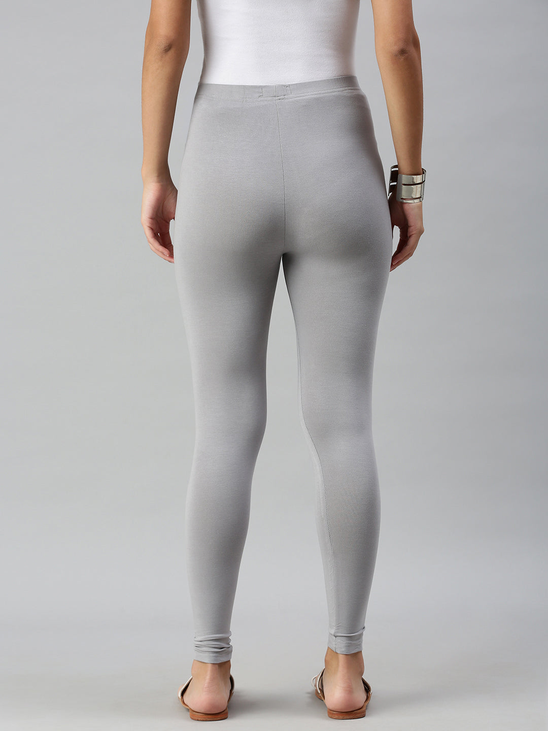 De Moza Ladies Ankle Length Leggings Solid Viscose Light Grey - De Moza