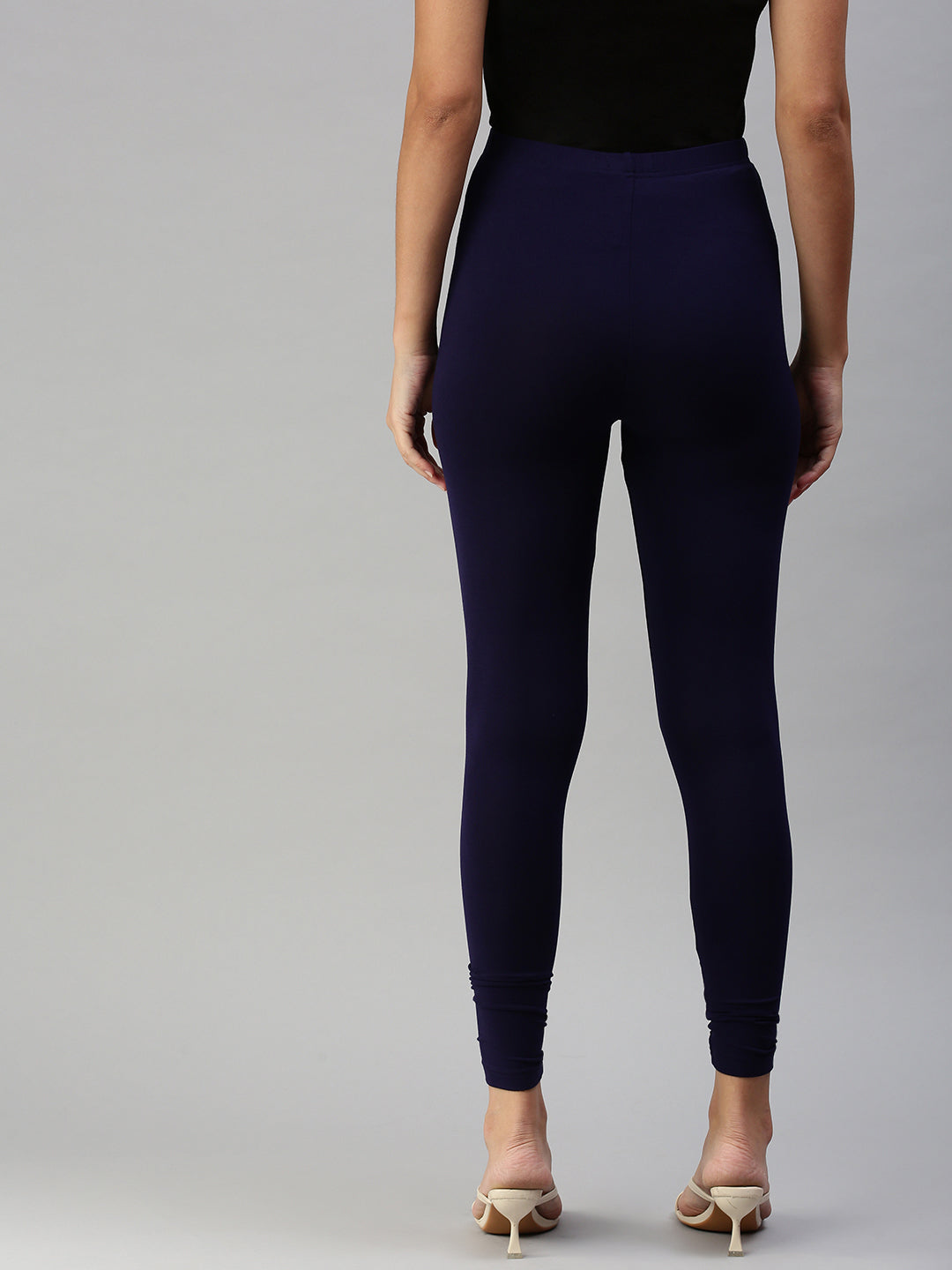 De Moza Women's Ankle Length Leggings Solid Viscose Dark Navy Blue - De Moza