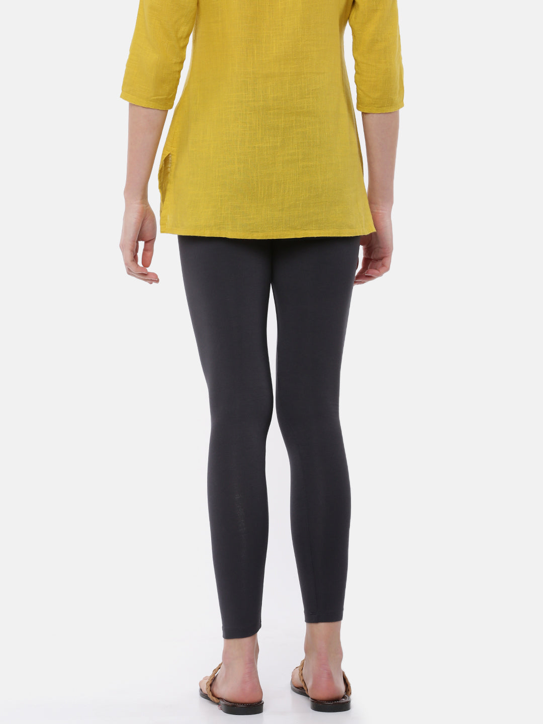 De Moza Ladies Ankle Length Leggings Solid Viscose Dark Grey - De Moza