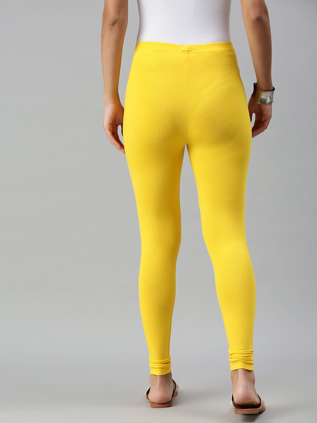 De Moza Ladies Ankle Length Leggings Solid Viscose Golden Yellow - De Moza