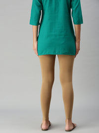 De Moza Ladies Ankle Length Leggings Solid Viscose Golden Beige - De Moza