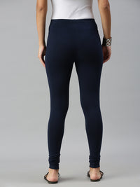 De Moza Ladies Churidar Leggings Solid Cotton Dark Navy Blue - De Moza
