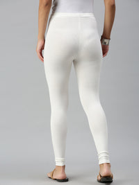 De Moza Ladies Ankle Length Leggings Solid Viscose Offwhite - De Moza