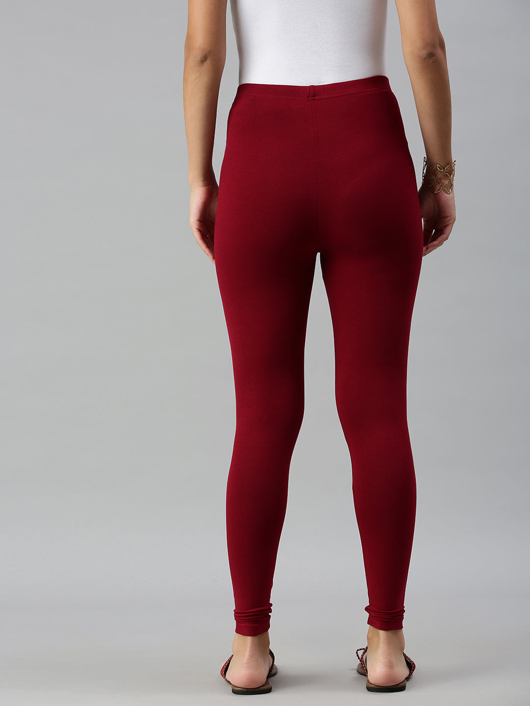 De Moza Ladies Ankle Length Leggings Solid Viscose Maroon - De Moza