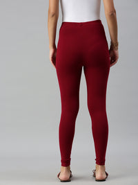 De Moza Ladies Ankle Length Leggings Solid Viscose Maroon - De Moza