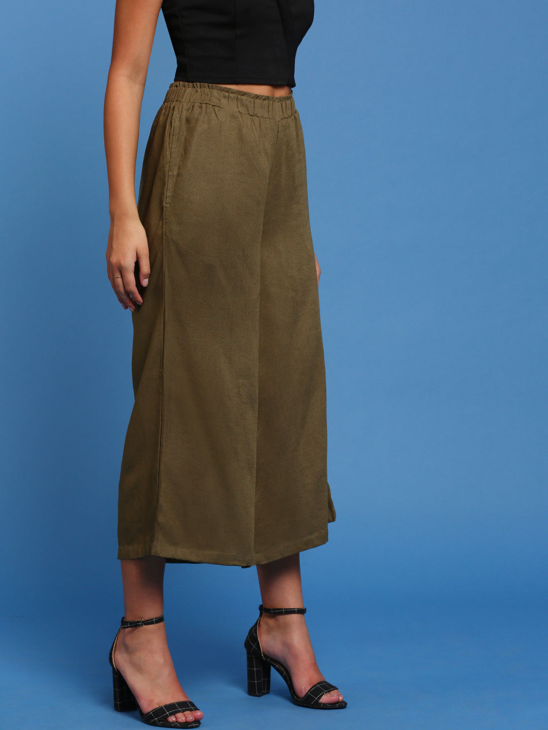 De Moza Womens Crop Palazzo Olive