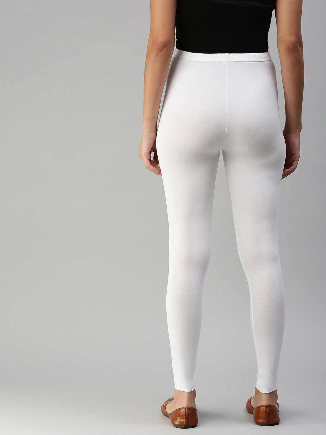 De Moza Women's Ankle Length Leggings Solid Viscose White - De Moza
