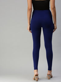 De Moza Women's Ankle Length Leggings Solid Viscose Navy Blue - De Moza