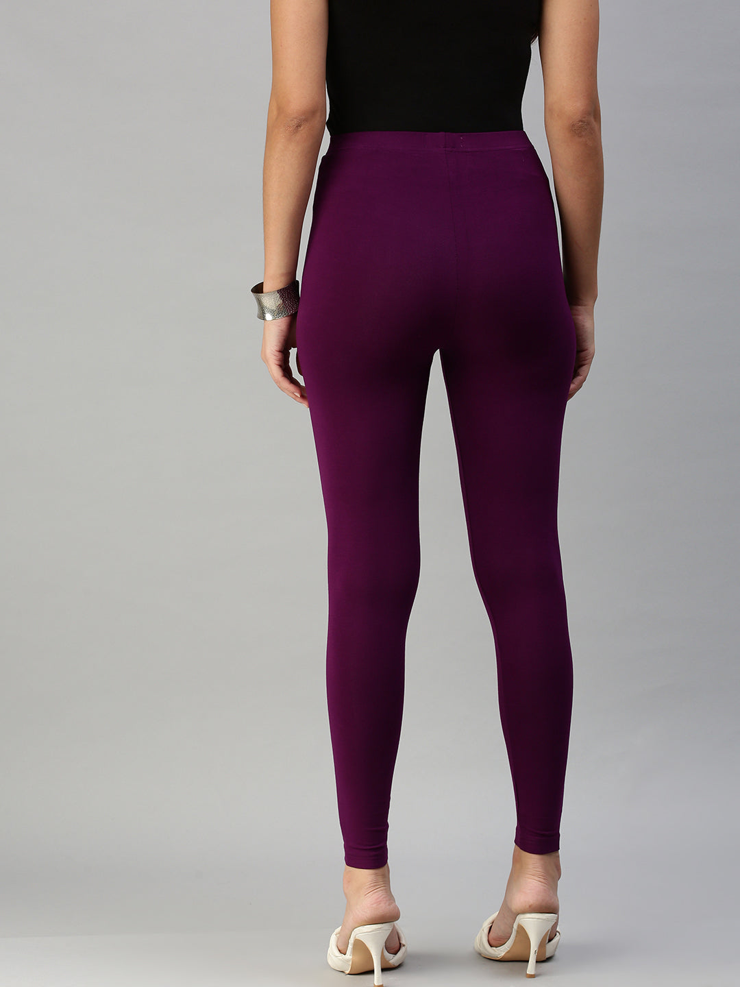 De Moza Women's Ankle Length Leggings Solid Viscose Dark Purple - De Moza