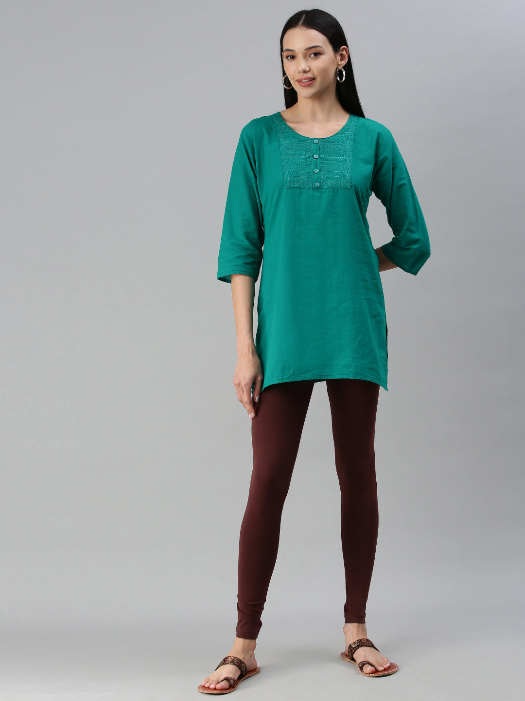 De Moza Ladies Ankle Length Leggings Solid Cotton Coffee Brown