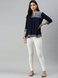 De Moza Ladies Ankle Length Leggings Solid Viscose Offwhite - De Moza