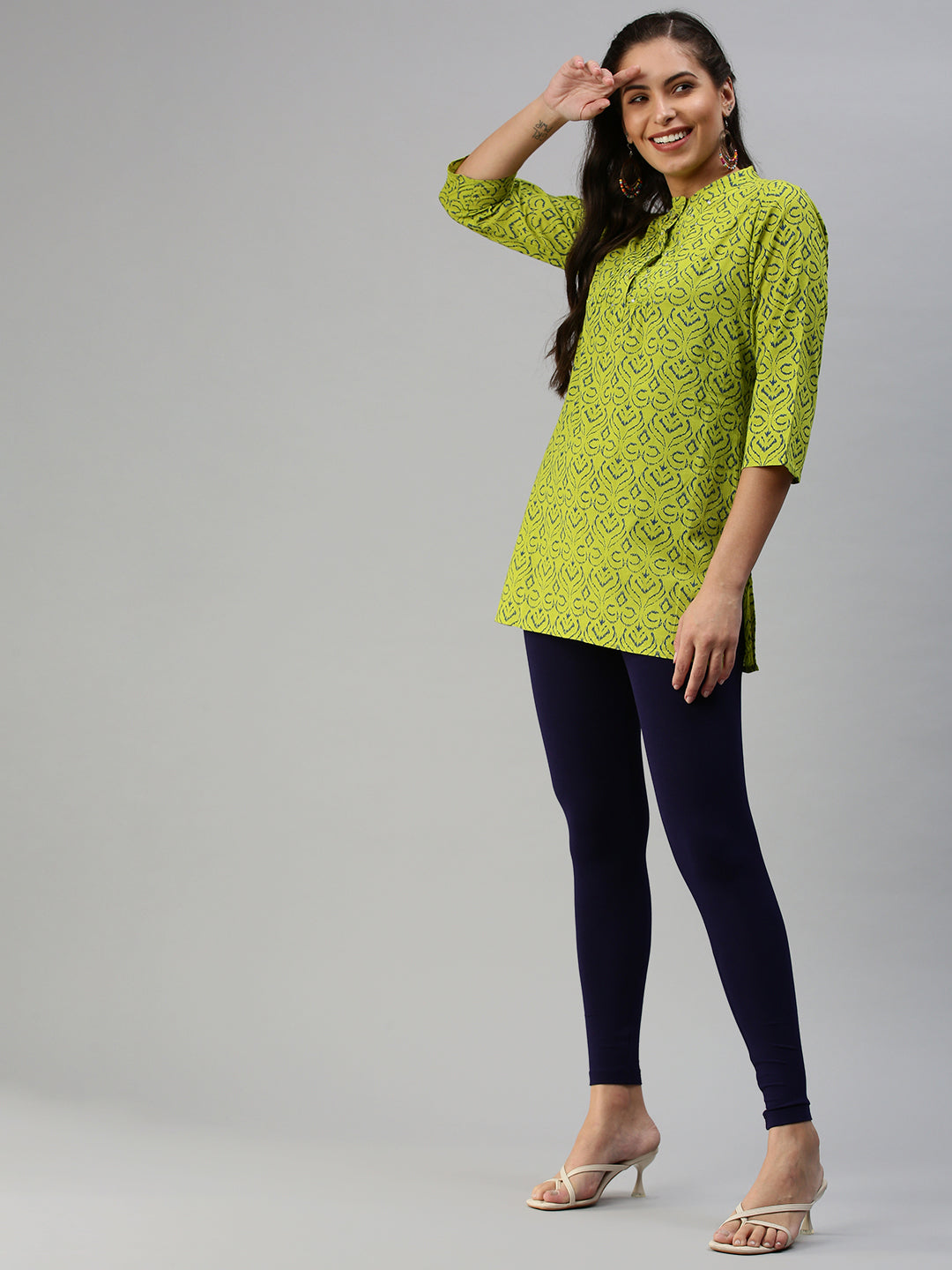 De Moza Women's Ankle Length Leggings Solid Viscose Dark Navy Blue - De Moza