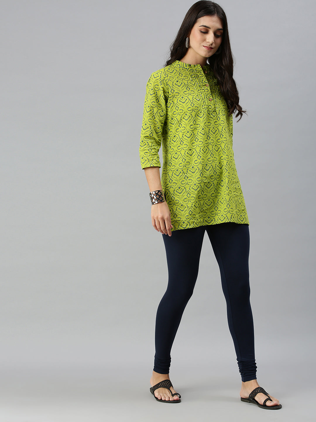 De Moza Ladies Churidar Leggings Solid Cotton Dark Navy Blue - De Moza
