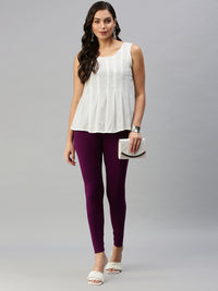 De Moza Women's Ankle Length Leggings Solid Viscose Dark Purple - De Moza