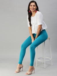 De Moza Women's Ankle Length Leggings Solid Viscose Teal - De Moza