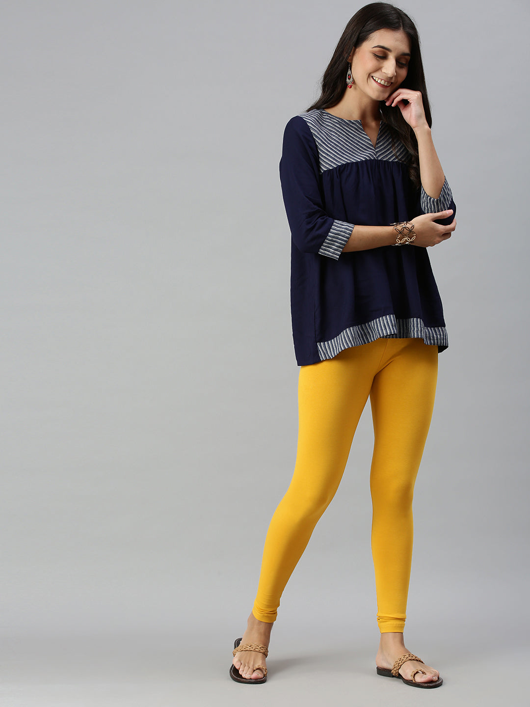 De Moza Ladies Ankle Length Leggings Solid Cotton Mustard
