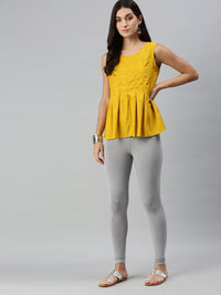 De Moza Ladies Ankle Length Leggings Solid Viscose Light Grey - De Moza