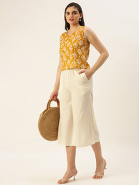 De Moza Ladies Crop Palazzo Offwhite