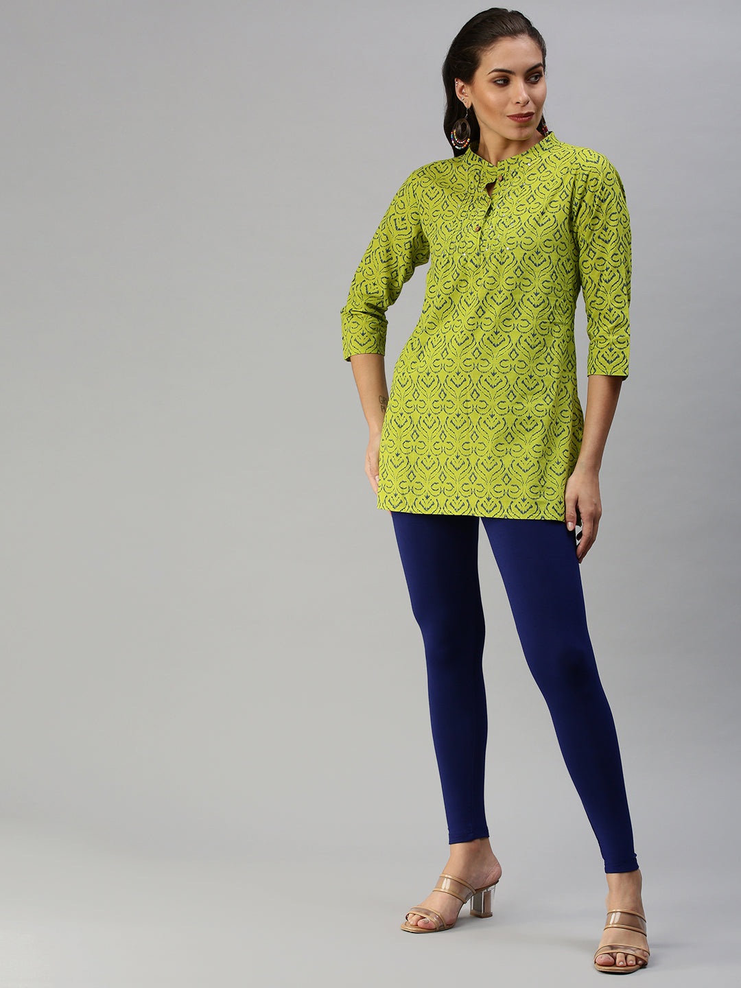 De Moza Women's Ankle Length Leggings Solid Viscose Navy Blue - De Moza