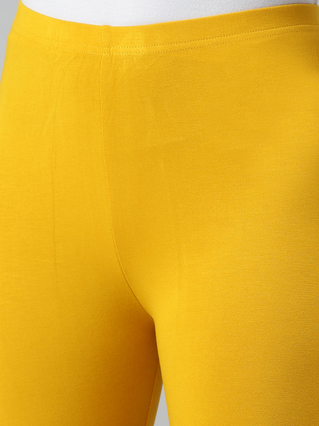 De Moza Ladies Ankle Length Leggings Solid Viscose Mustard - De Moza
