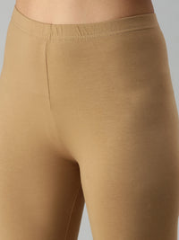 De Moza Ladies Ankle Length Leggings Solid Viscose Golden Beige - De Moza