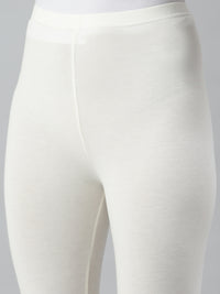 De Moza Ladies Ankle Length Leggings Solid Viscose Offwhite - De Moza