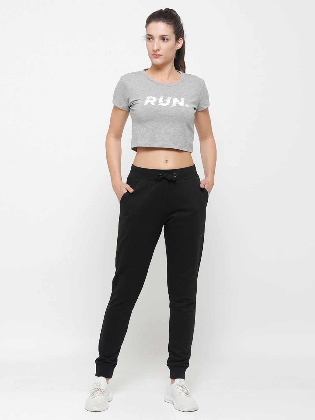 Ladies Active Crop Top Grey Melange