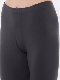 De Moza Ladies Ankle Length Leggings Solid Viscose Dark Grey - De Moza