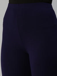 De Moza Women's Ankle Length Leggings Solid Viscose Dark Navy Blue - De Moza