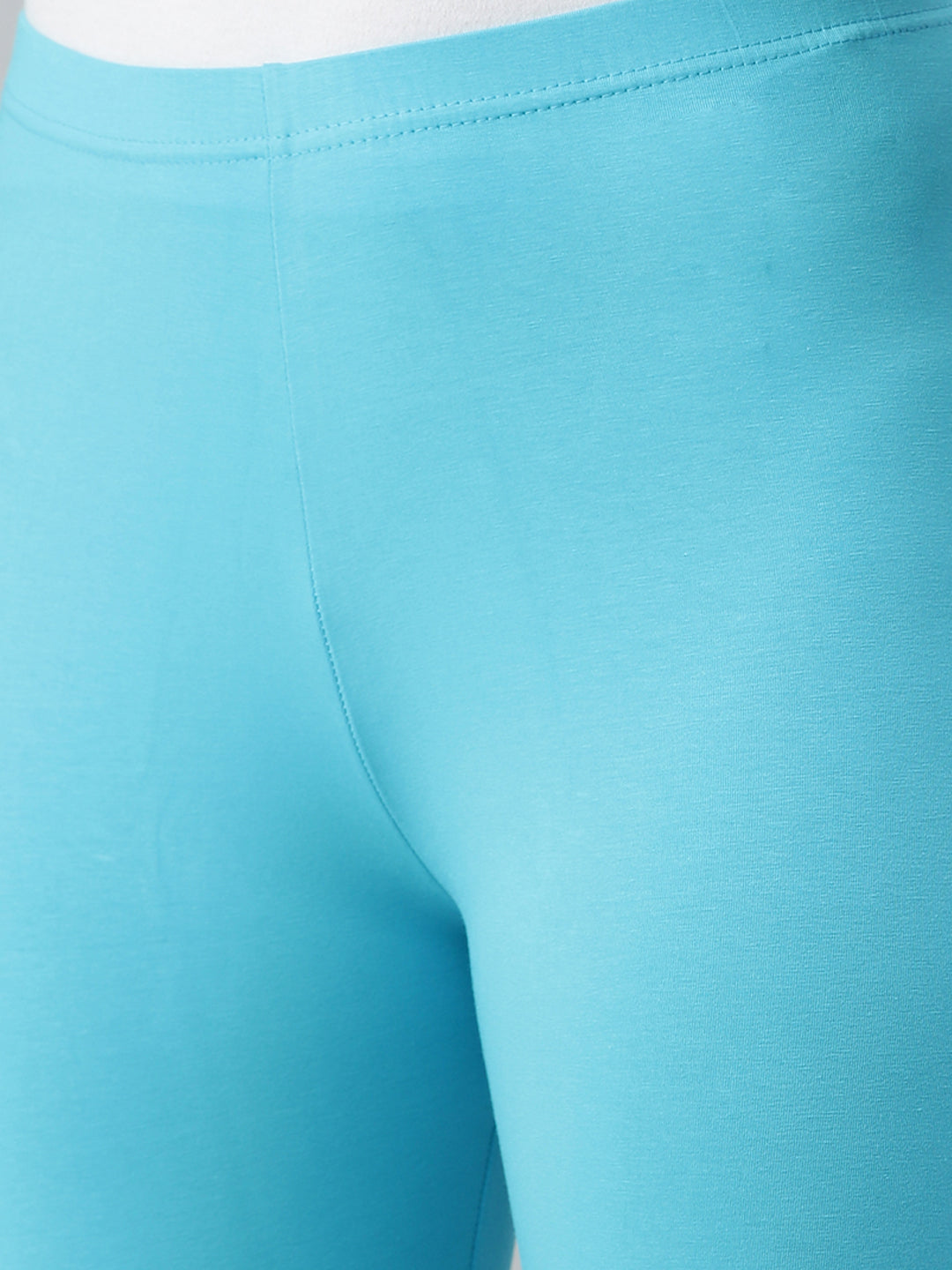 De Moza Ladies Churidar Leggings Solid Cotton Peacock Blue - De Moza