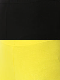 Pack of 2 De Moza Ladies Superior Ankle Leggings Black&Lemon Yellow