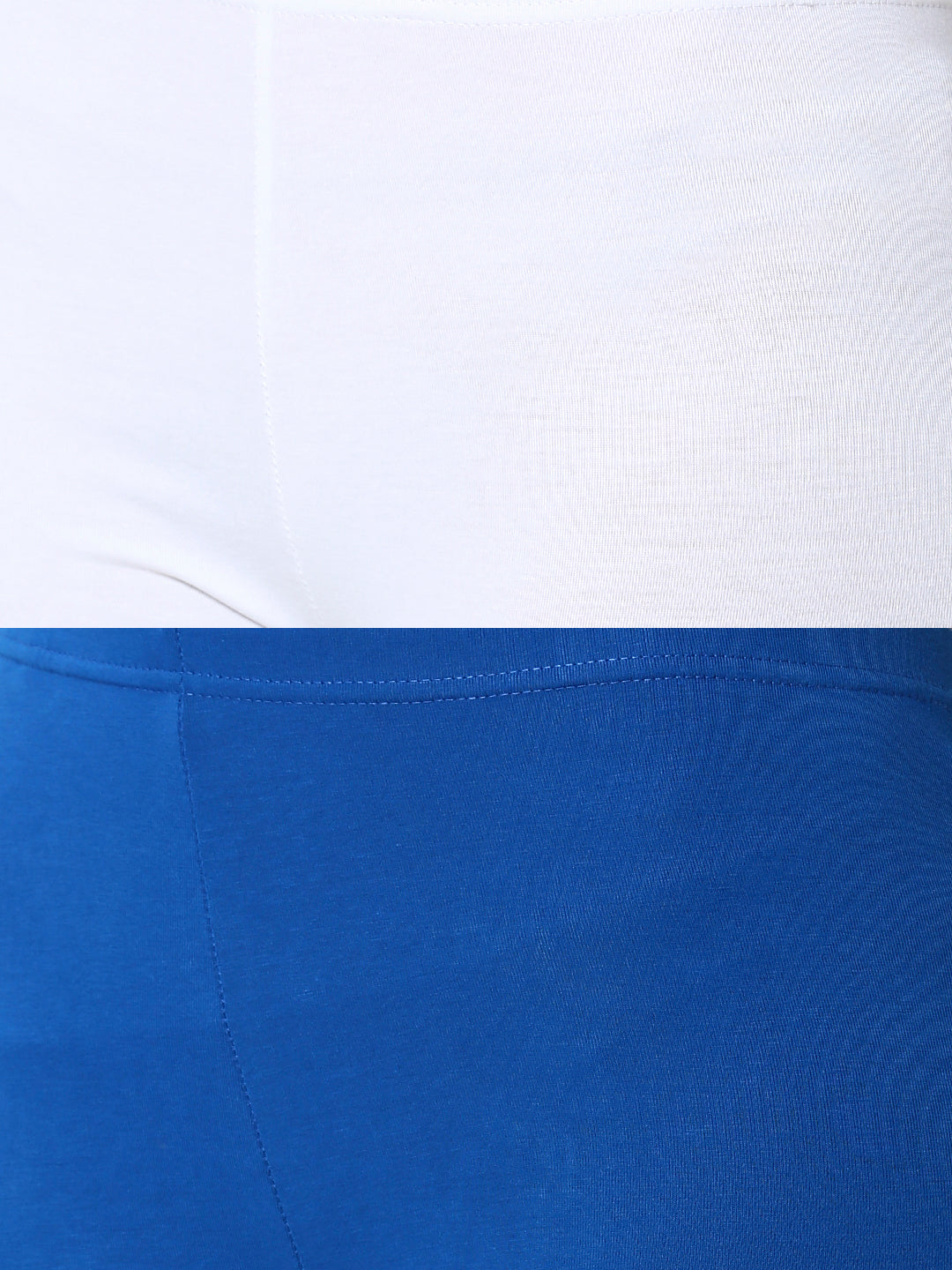 De Moza Superior Ankle Length Leggings Combo Pack of 2 White&Cobalt - De Moza