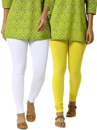 De Moza Superior Ankle Length Leggings Combo Pack of 2 White&Lemon Yellow - De Moza