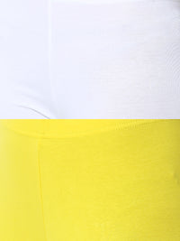De Moza Superior Ankle Length Leggings Combo Pack of 2 White&Lemon Yellow - De Moza