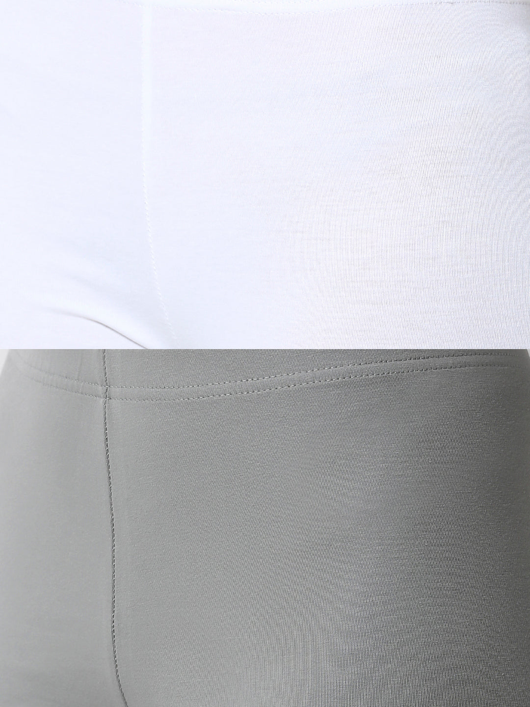 De Moza Superior Ankle Length Leggings Combo Pack of 2 White&Light Grey - De Moza