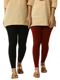 Pack of 2 De Moza Ladies Superior Ankle Leggings Black&Maroon