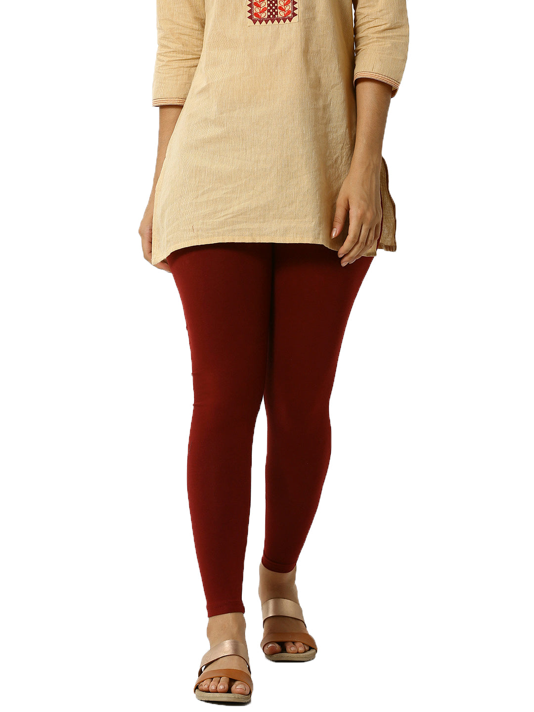 De Moza Superior Ankle Length Leggings Combo Pack of 2 Maroon&Skin - De Moza